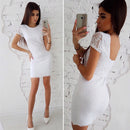 2018 LDZHPS Summer Fashion Women  Lace Dresses Casual O-Neck Short Sleeve Slim Dress Sexy Bodycon Sheath Mini Vestidos