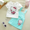2pcs Girls Dress Cartoon Cat Lovely Princess Kids Dresses for Girls 2017 Summer Toddler Girls Clothing Sets Kids Clothes Z10