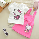 2pcs Girls Dress Cartoon Cat Lovely Princess Kids Dresses for Girls 2017 Summer Toddler Girls Clothing Sets Kids Clothes Z10