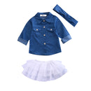 Newborn Toddler Girls Summer T-Shirt Skirt Clothing Set Kids Baby Girl Denim Tops Shirt Tutu Skirts Party 3pcs Outfits Set