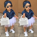 Newborn Toddler Girls Summer T-Shirt Skirt Clothing Set Kids Baby Girl Denim Tops Shirt Tutu Skirts Party 3pcs Outfits Set