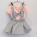 Summer Toddler Girl Bow Print Clothes Sets T-Shirt+Suspenders Skirt Cute Korean Kids Costume 2pcs Suit Outfits Children Clothing