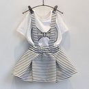 Summer Toddler Girl Bow Print Clothes Sets T-Shirt+Suspenders Skirt Cute Korean Kids Costume 2pcs Suit Outfits Children Clothing