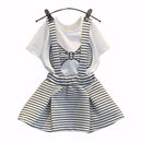 Summer Toddler Girl Bow Print Clothes Sets T-Shirt+Suspenders Skirt Cute Korean Kids Costume 2pcs Suit Outfits Children Clothing