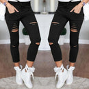 New 2016 Skinny Jeans Women Denim Pants Holes Destroyed Knee Pencil Pants Casual Trousers Black White Stretch Ripped Jeans