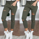 New 2016 Skinny Jeans Women Denim Pants Holes Destroyed Knee Pencil Pants Casual Trousers Black White Stretch Ripped Jeans